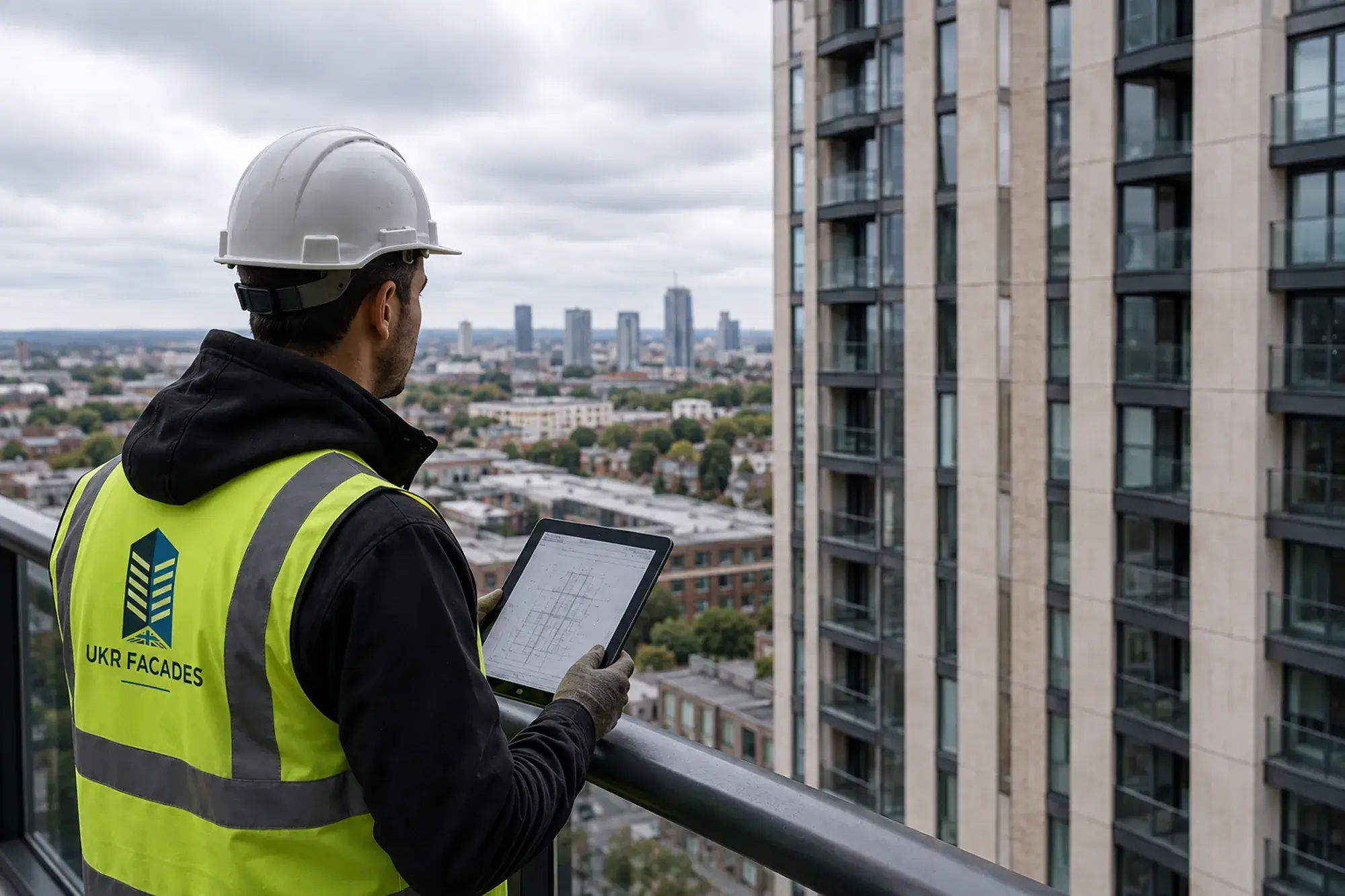 ukr-facades-intrusive-surveys-facade-investigations-3 Facade specialist inspecting external wall construction during intrusive survey
