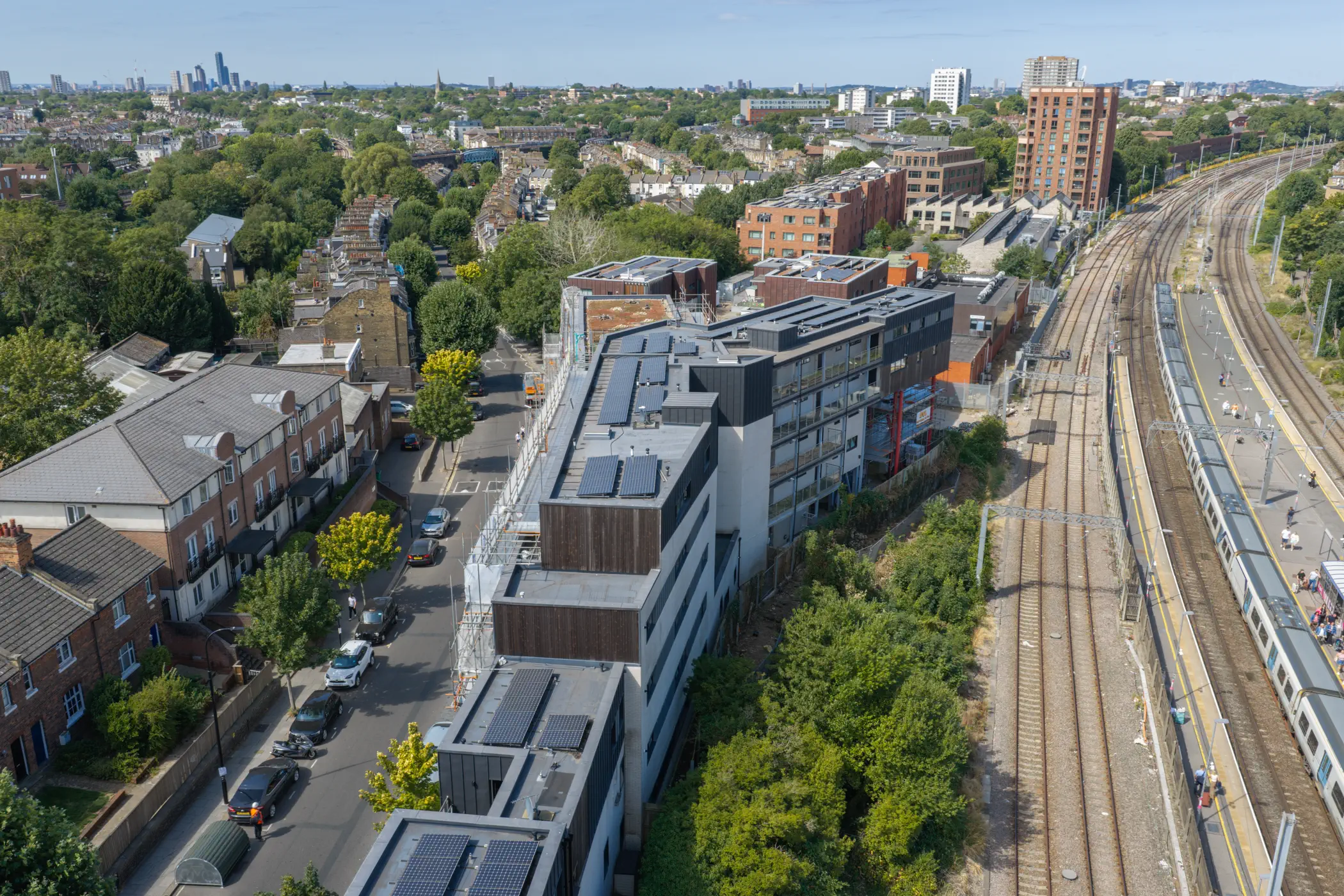ukr-facades-the-central-london-project-aerial-9 Wide aerial view of The Central residential development and surrounding London neighbourhood during facade works