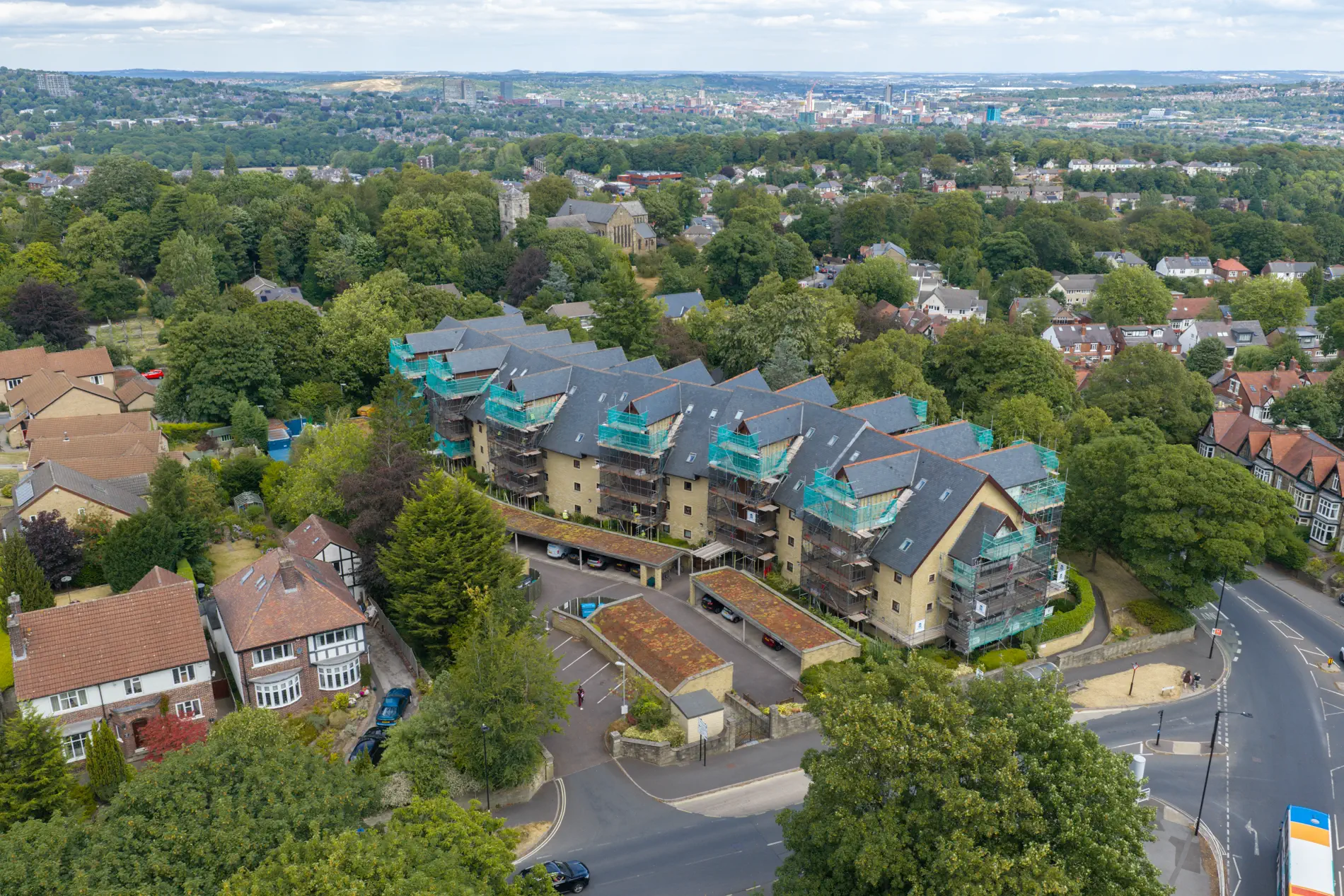 ukr-facades-westwood-gardens-sheffield-project-aerial-19 Wide aerial view of Weetwood Gardens residential development and surrounding neighbourhood in Sheffield