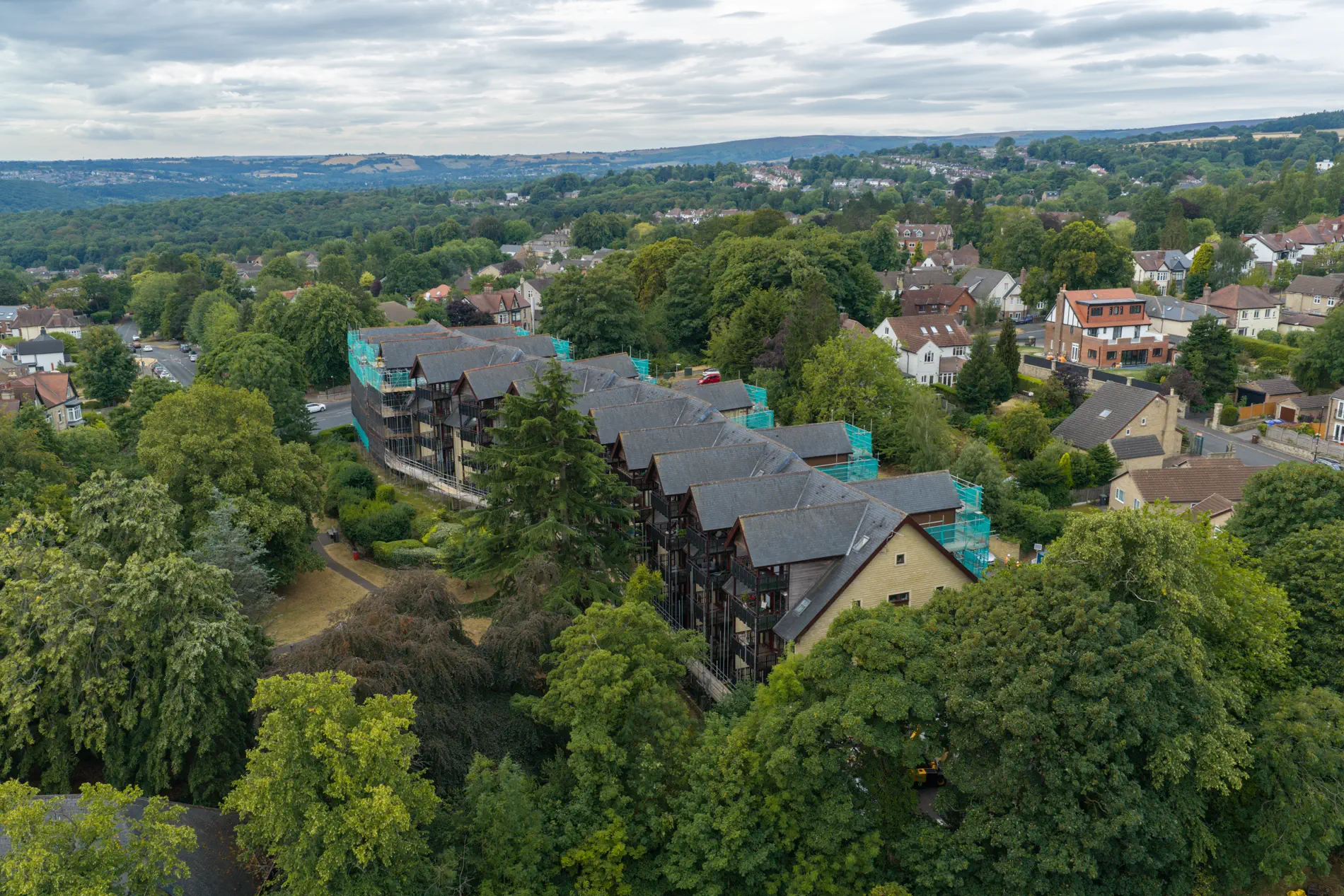 ukr-facades-westwood-gardens-sheffield-project-aerial-2 Wide aerial view of Weetwood Gardens residential development and surrounding landscape in Sheffield
