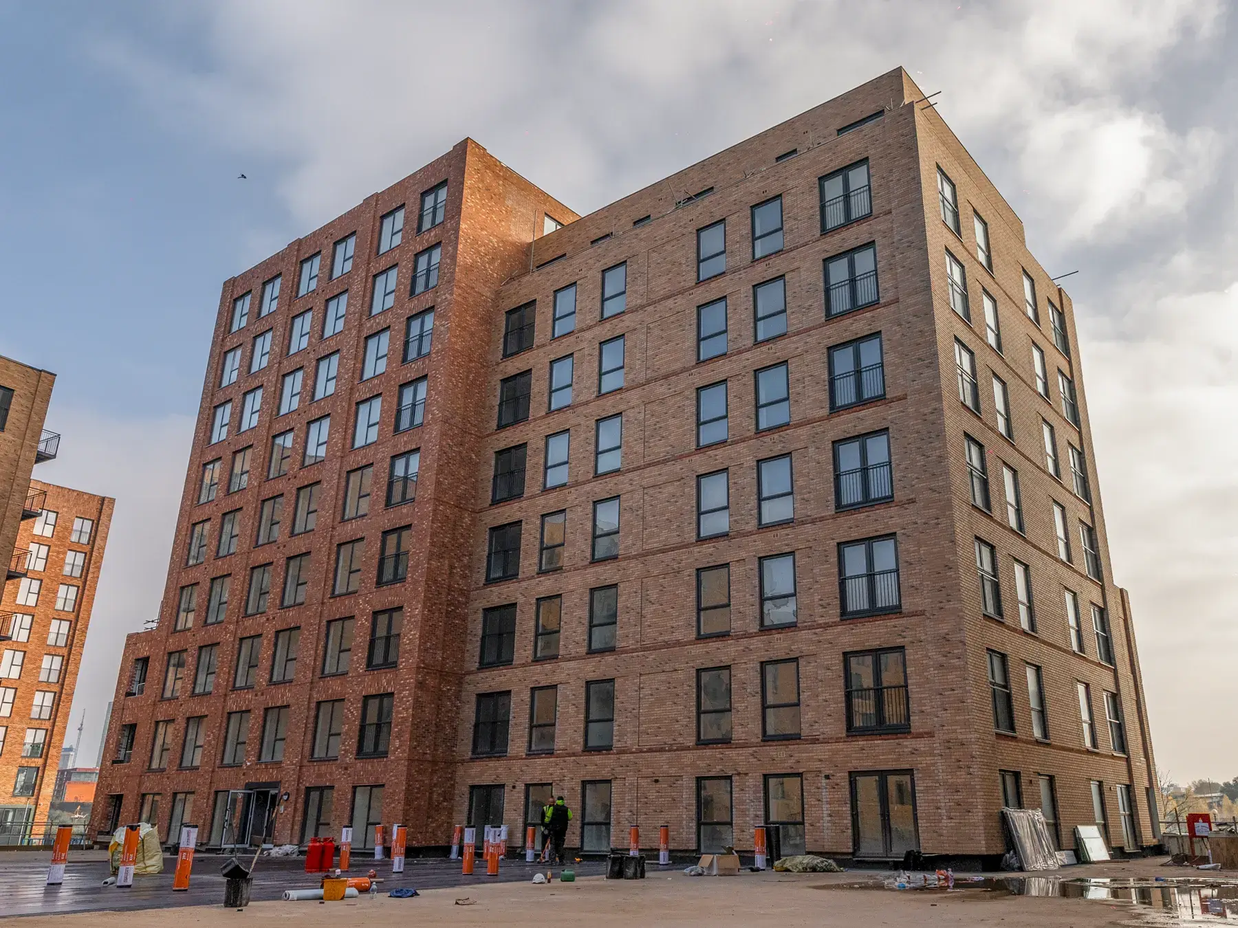 Completed brick slip facade on a Bridgewater Wharf residential building in Salford