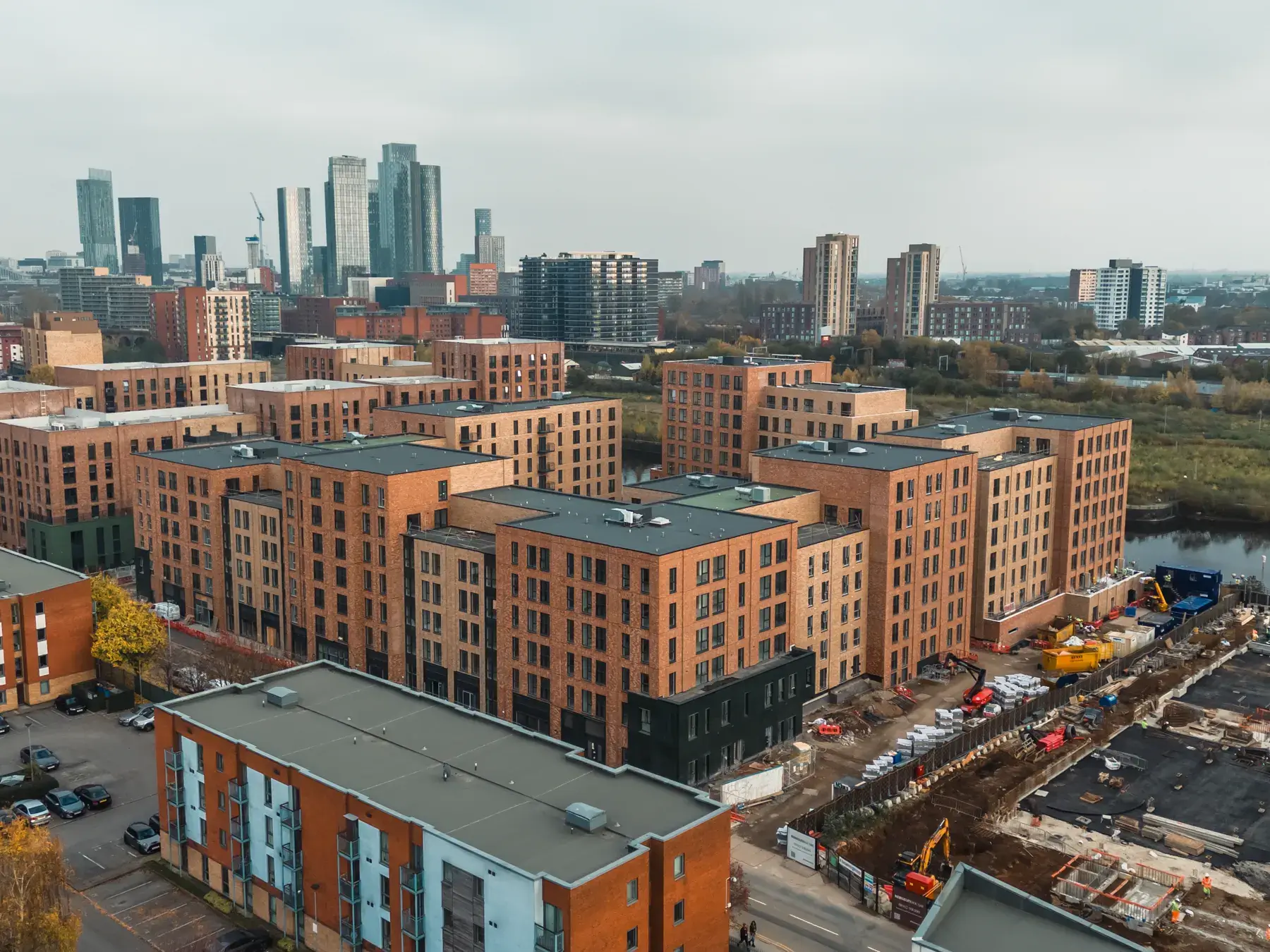ukr-facades-bridgewater-wharf-salford-8 Aerial view across the completed Bridgewater Wharf development towards Manchester