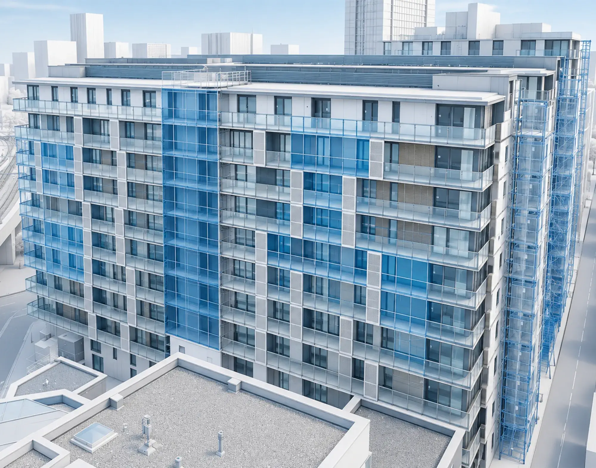 BSR Gateway Support for a Higher-Risk Building facade project during on-site remediation works 3D model of pre-design at Spectrum Apartments in Salford Manchester