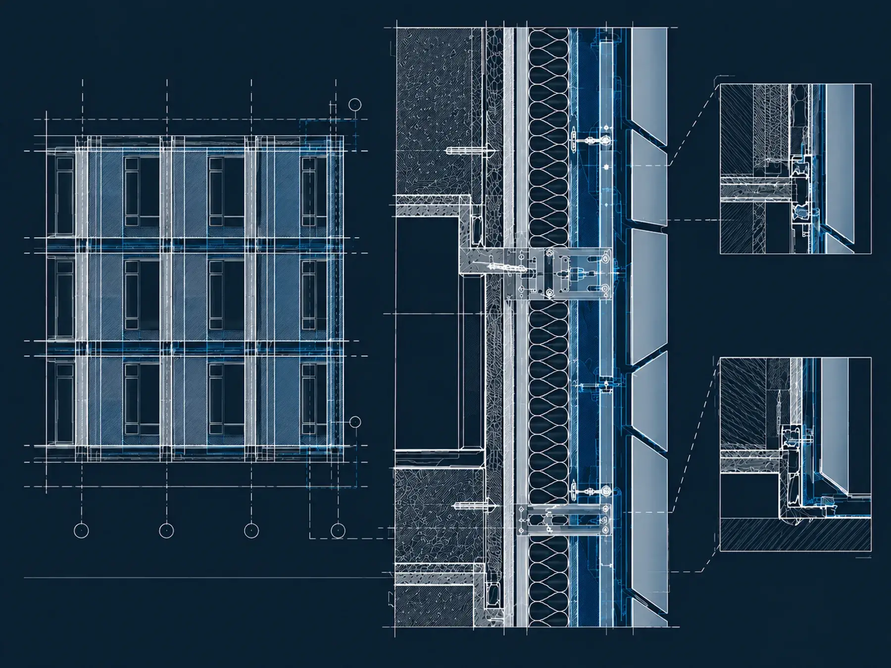 ukr-facades-facade-design-development-cad-drawing-ukr-facades Facade design and development CAD drawing showing facade elevation, wall build-up and construction details