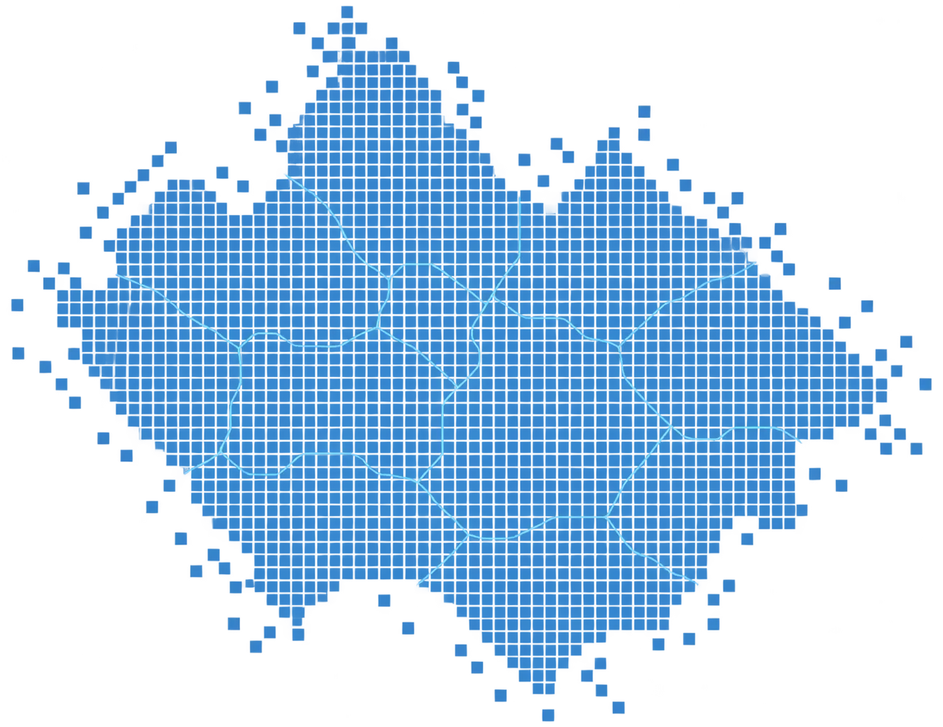 Pixel map of Greater Manchester showing regional coverage for specialist facade contractors Manchester